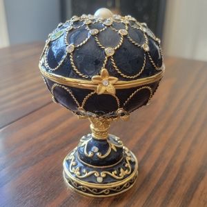 Jeweled Enameled Midnight Blue Pedestal Trinket Box